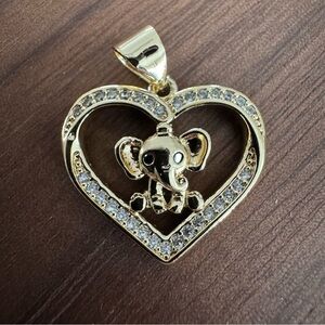 PRETTY BIRD JEWELRY 18K GOLD PLATED ELEPHANT PAVE HEART PENDANT